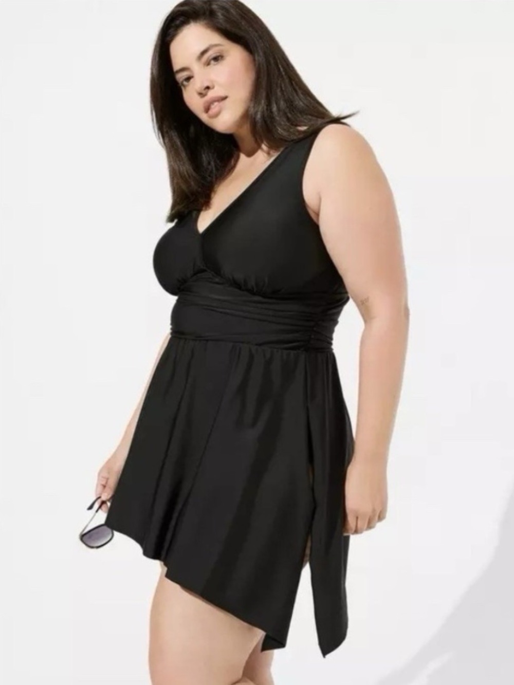 Torrid • Wireless Black Asymmetrical One-Piece Swim Dress - Size 2/2X/18-20 - Picture 2 of 13